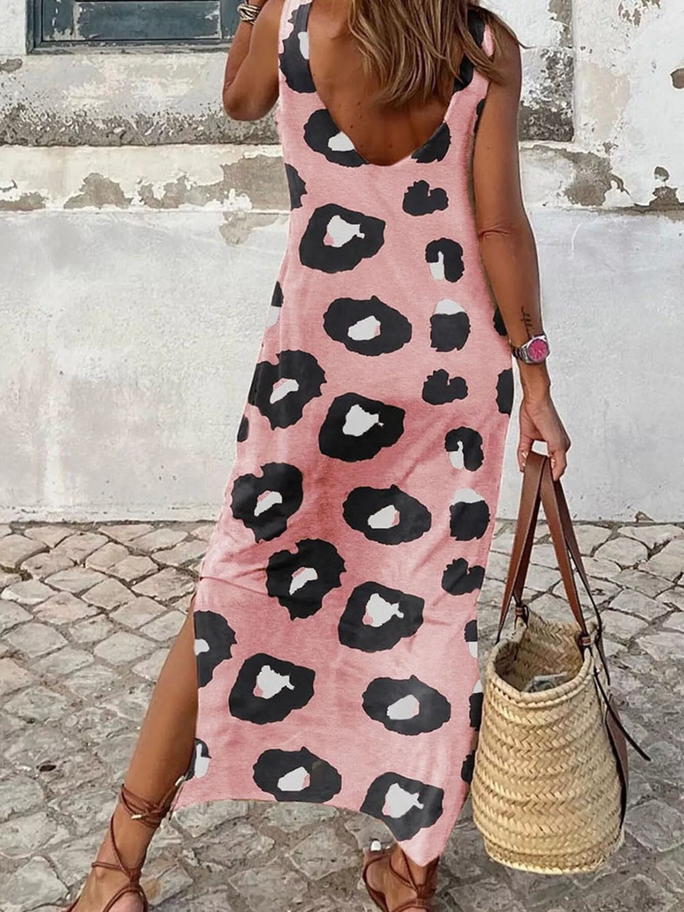 Slit Leopard Sleeveless Maxi Dress 