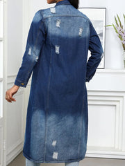 Distressed Button Up Collared Neck Denim Top 