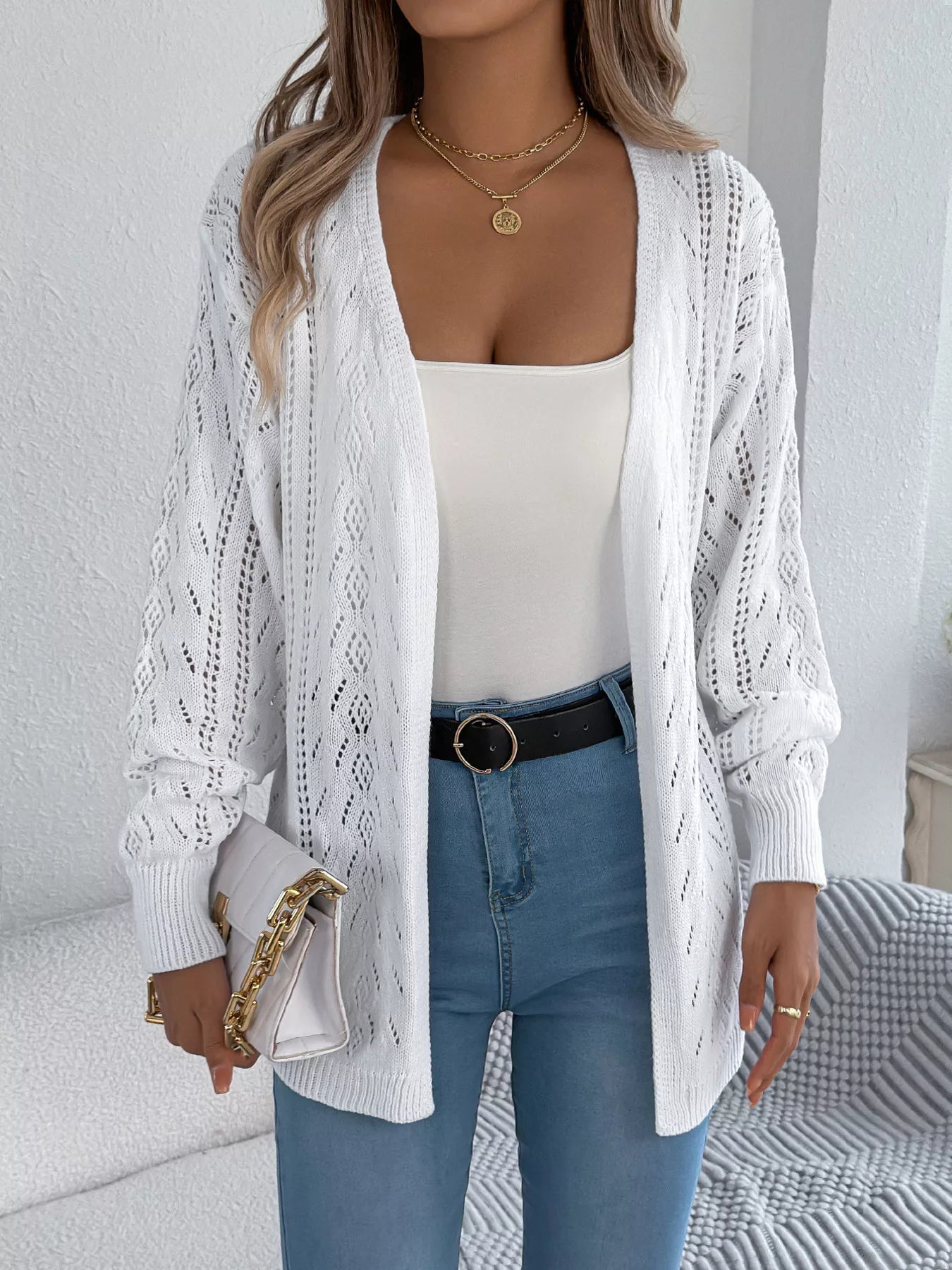 Openwork Open Front Cardigan 