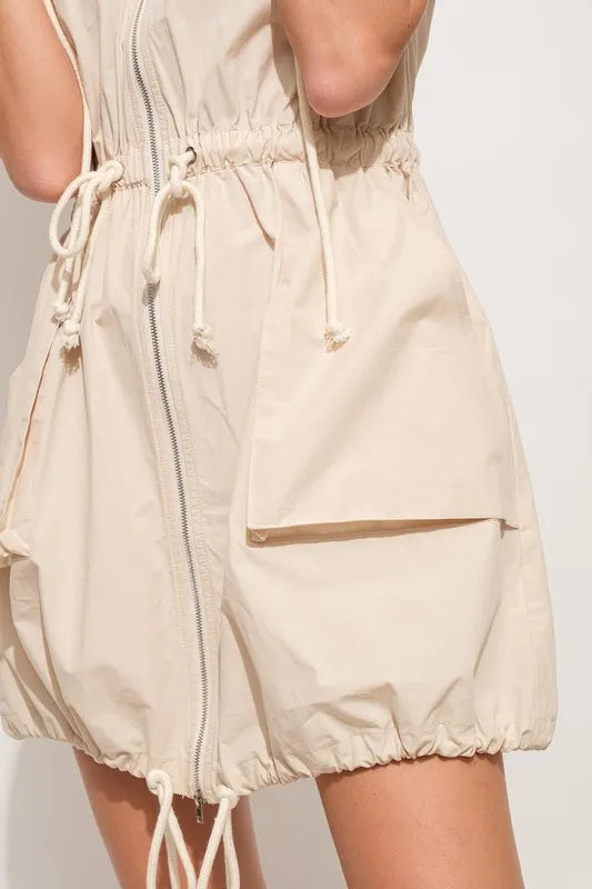 And The Why Short Sleeve String Details Hooded Mini Dress 