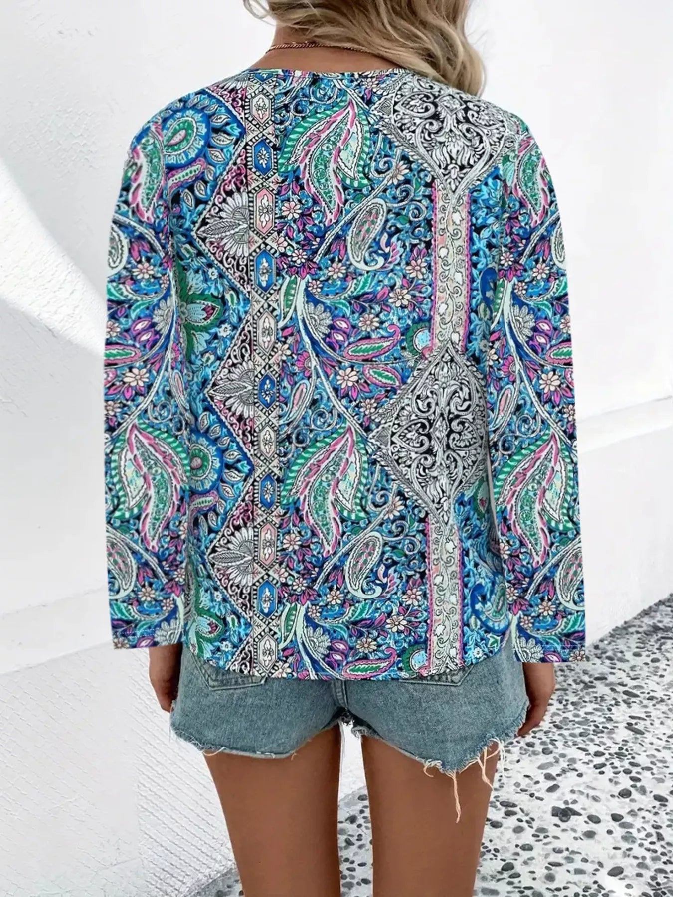 Paisley Print Long Sleeve Blouse 