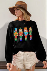 Double Take Full Size Sequin Nutcracker Long Sleeve Sweater 
