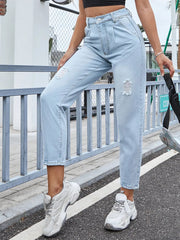 Distressed Straight Jeans with Pockets 