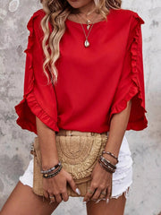 Ruffle Sleeve Solid Color Blouse 