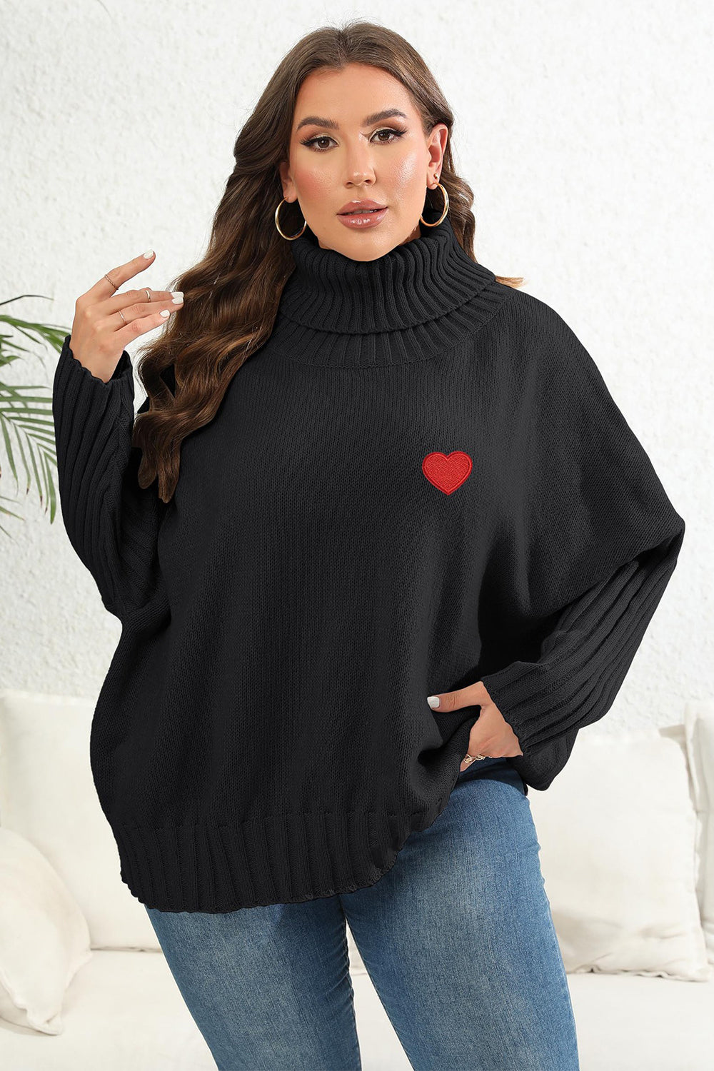 Plus Size Turtle Neck Long Sleeve Sweater 