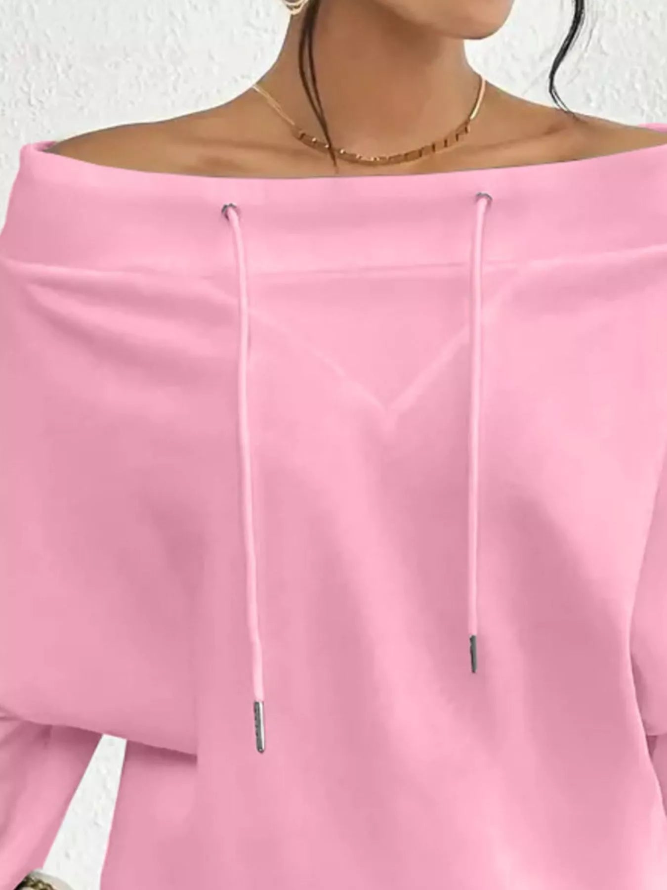Full Size Off-Shoulder Drawstring Long Sleeve Top Plus Size 