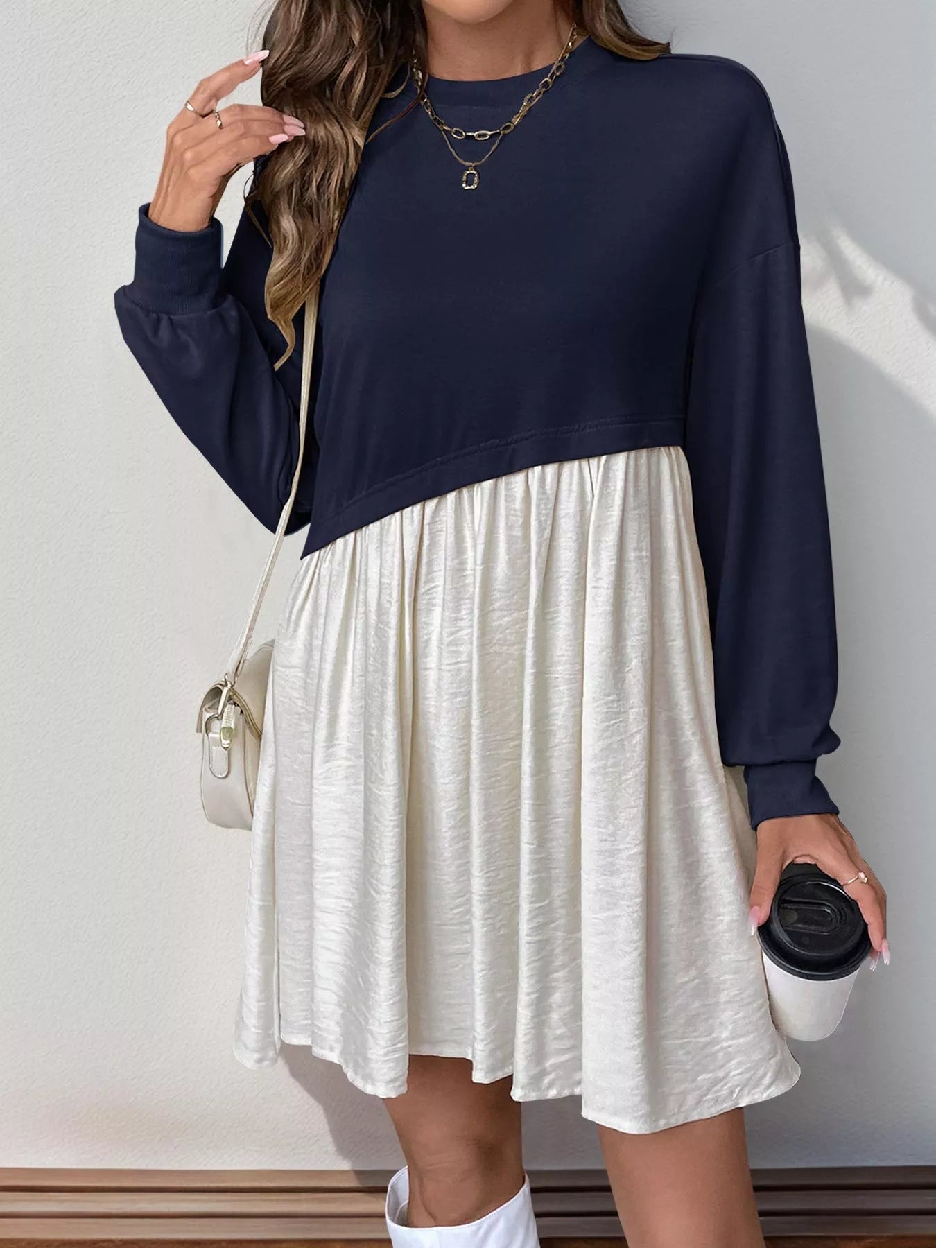 Two-Tone Dropped Shoulder Dress 