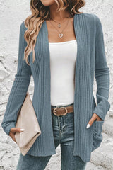 Ribbed Knit Open Front Cardigan with Pockets 
