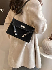 Solid Color Buckle Shoulder Bag 
