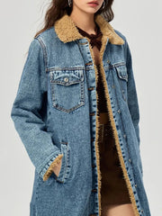 Pocketed Button Up Denim Jacket with Fur Lining 