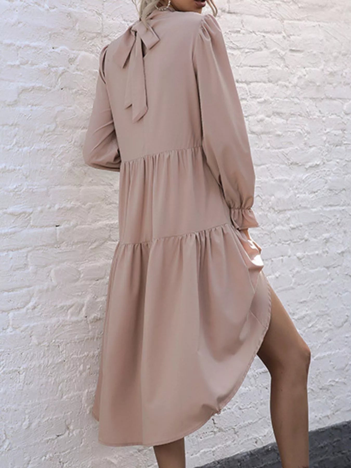 High-Low Flounce Sleeve Dress 