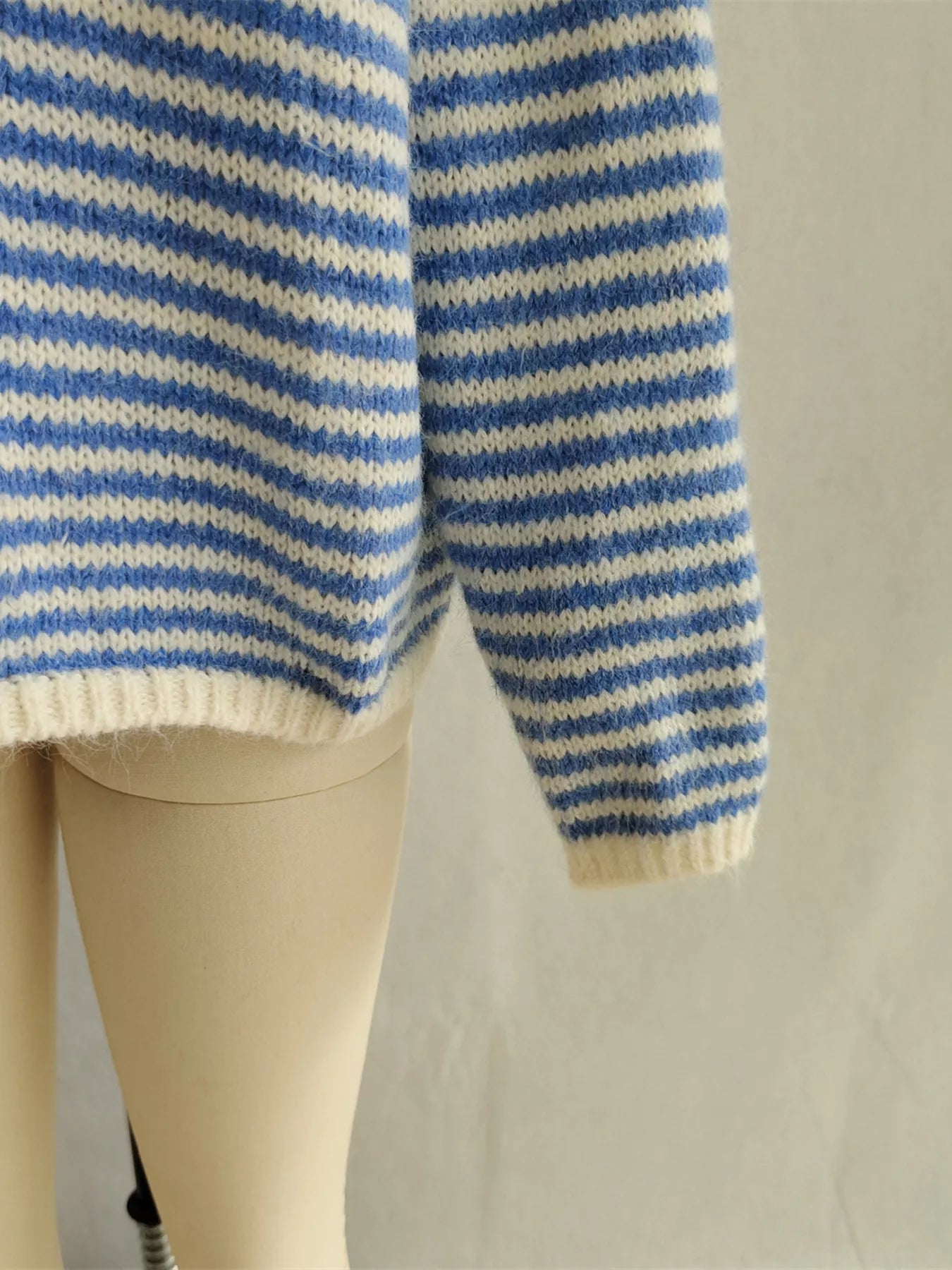 Striped Button Detail Long Sleeve Sweater 