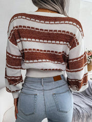 Color Block Round Neck Cropped Sweater 