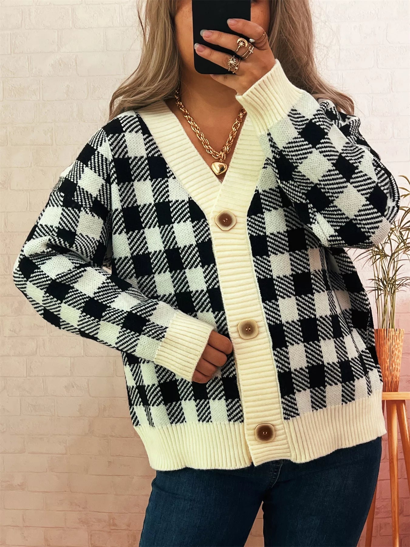 Plaid Button-Down Cardigan 