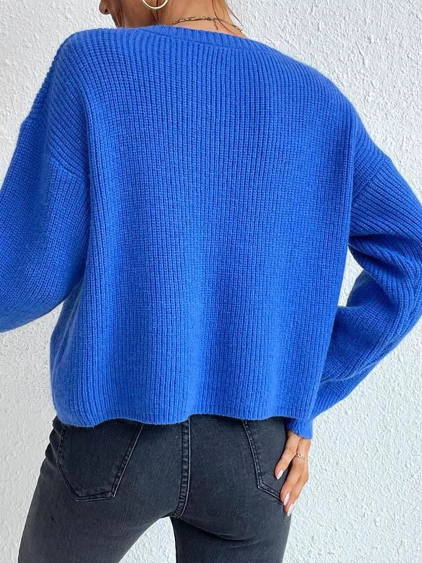 Ribbed Knit Dropped Shoulder Sweater 