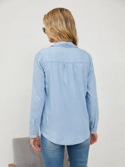 Pocketed Button Up Long Sleeve Denim Shirt 