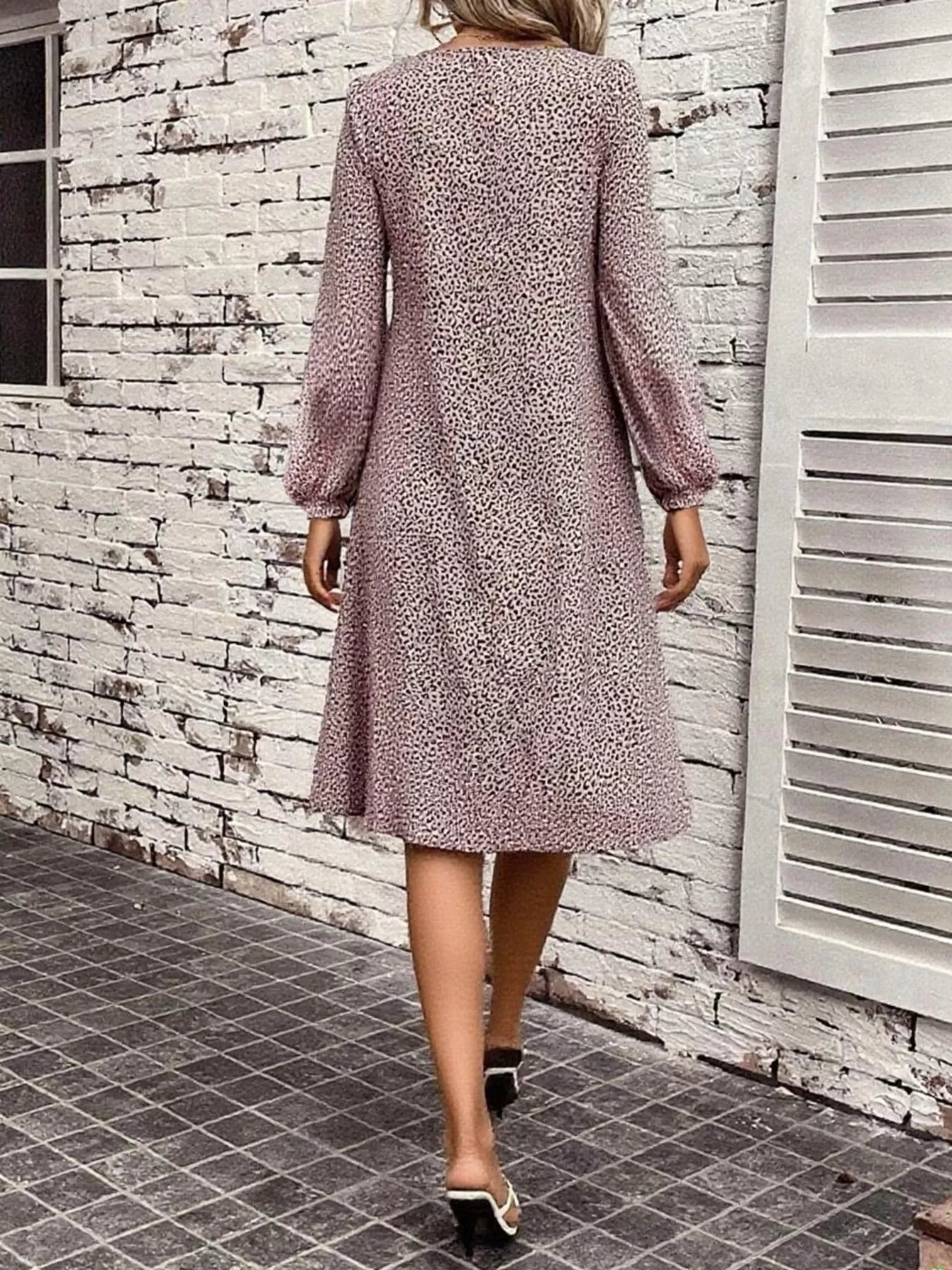 Animal Print Balloon Sleeve Dress 