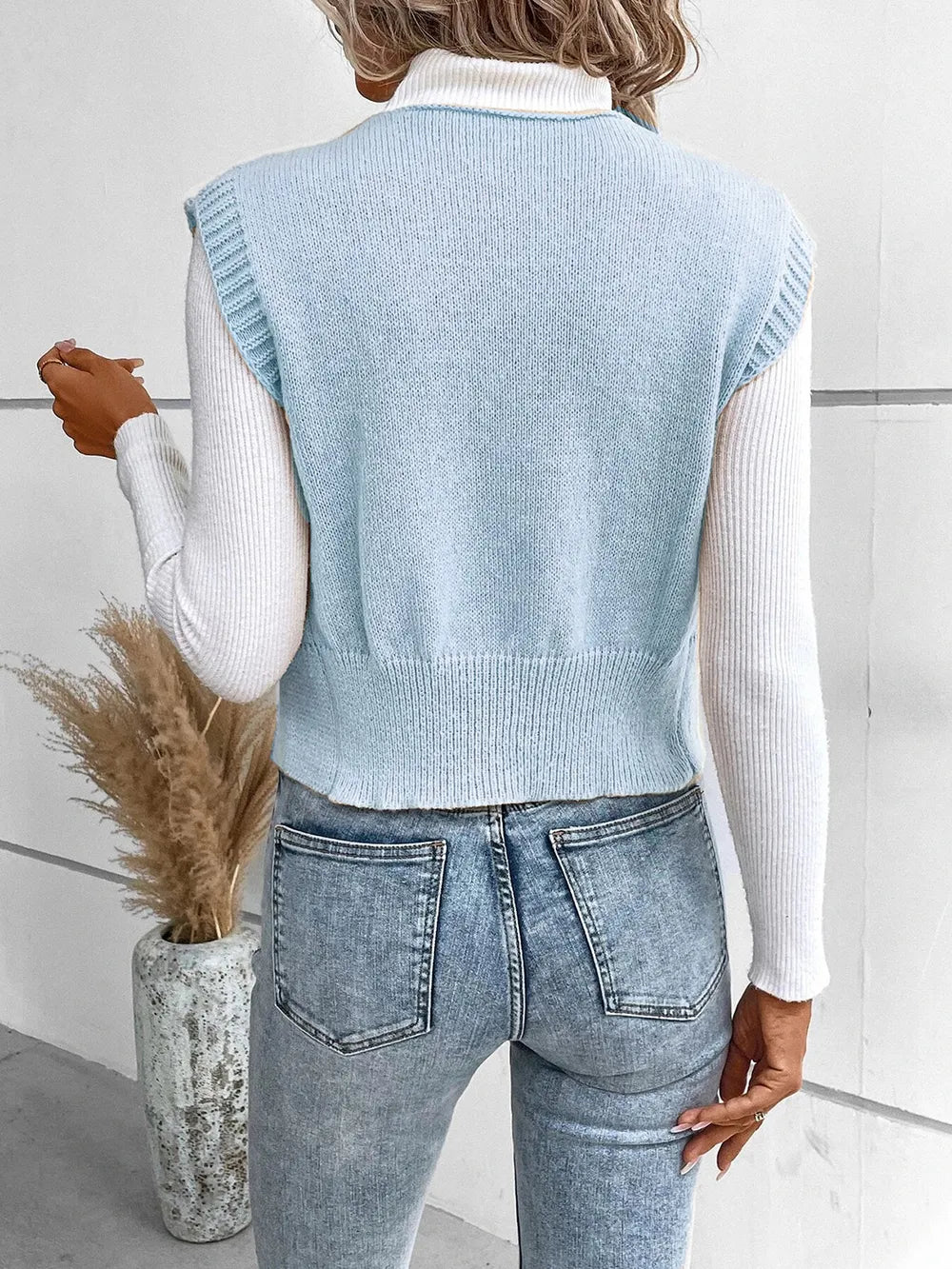 Full Size Button Up V-Neck Sweater Vest 