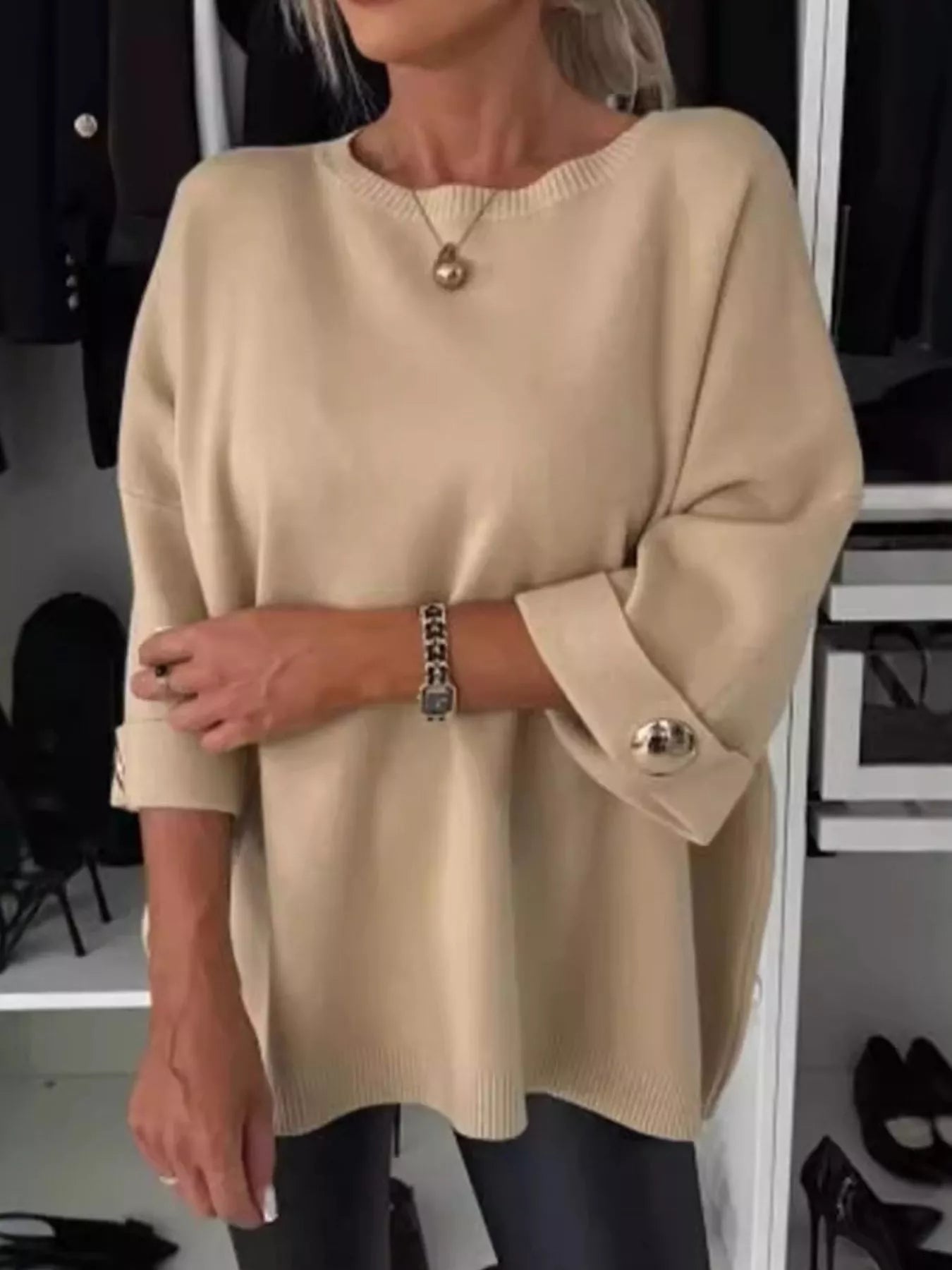 Full Size Round Neck Drop Shoulder Top with Ribbed Trim Plus Size 