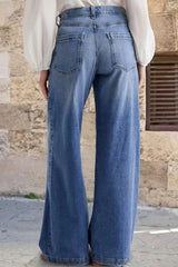 Pocketed Embroidered Straight Leg Jeans 