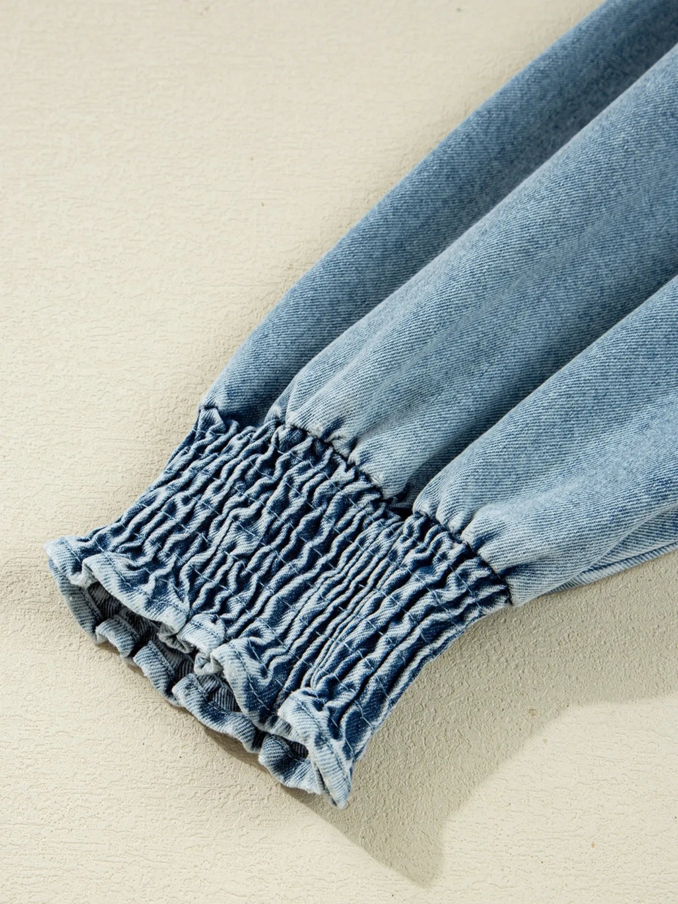 Button-Up Denim Shirt Dress with Smocked Cuffs 