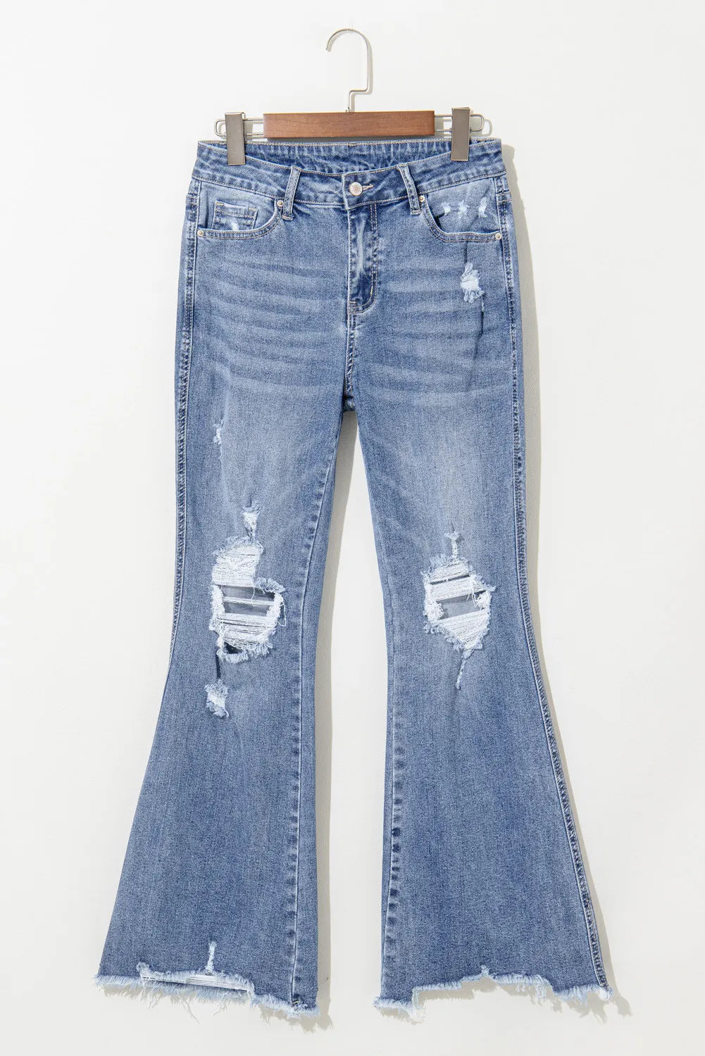 Distressed Raw Hem Bootcut Jeans 