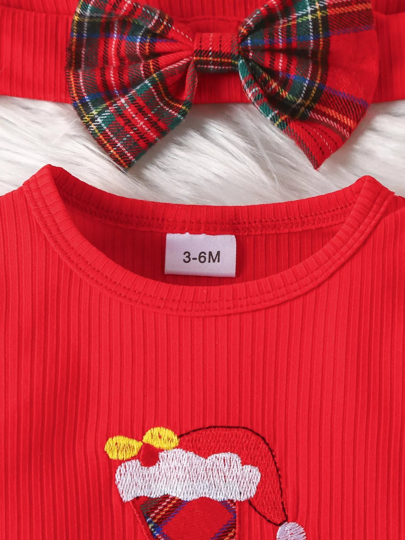 Children's First Christmas Bodysuit and Plaid Dress Outfit Set with Headband 
