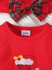 Children's First Christmas Bodysuit and Plaid Dress Outfit Set with Headband 