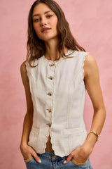 SO ME Scalloped Edge Cotton Twill Washed Vest Top 