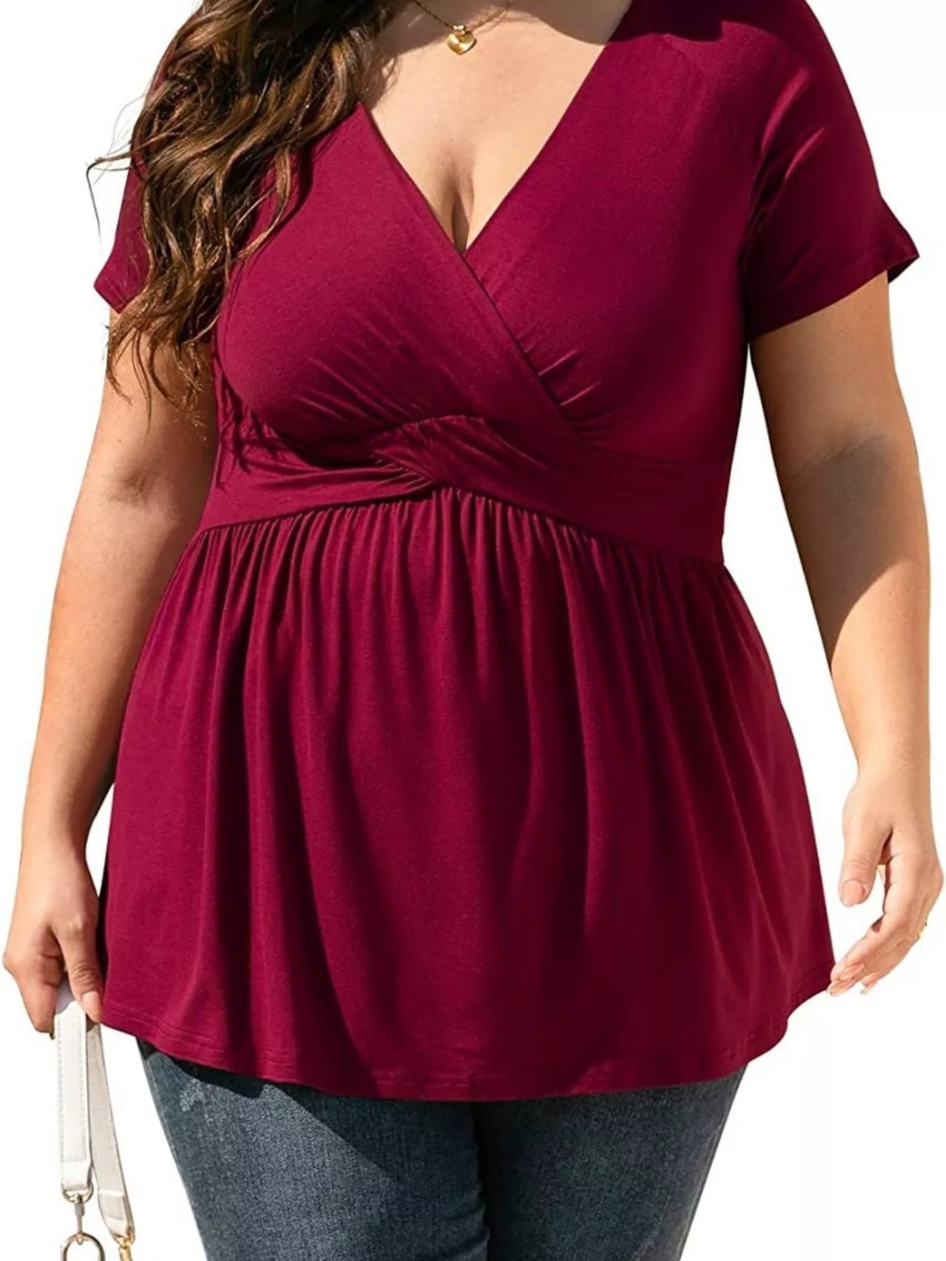 Plus Size Surplice Short Sleeve T-Shirt 