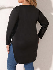 Plus Size Slit Long Sleeve T-Shirt 