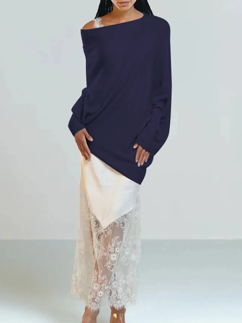 Full Size Boat Neck Batwing Sleeve Knit Top 
