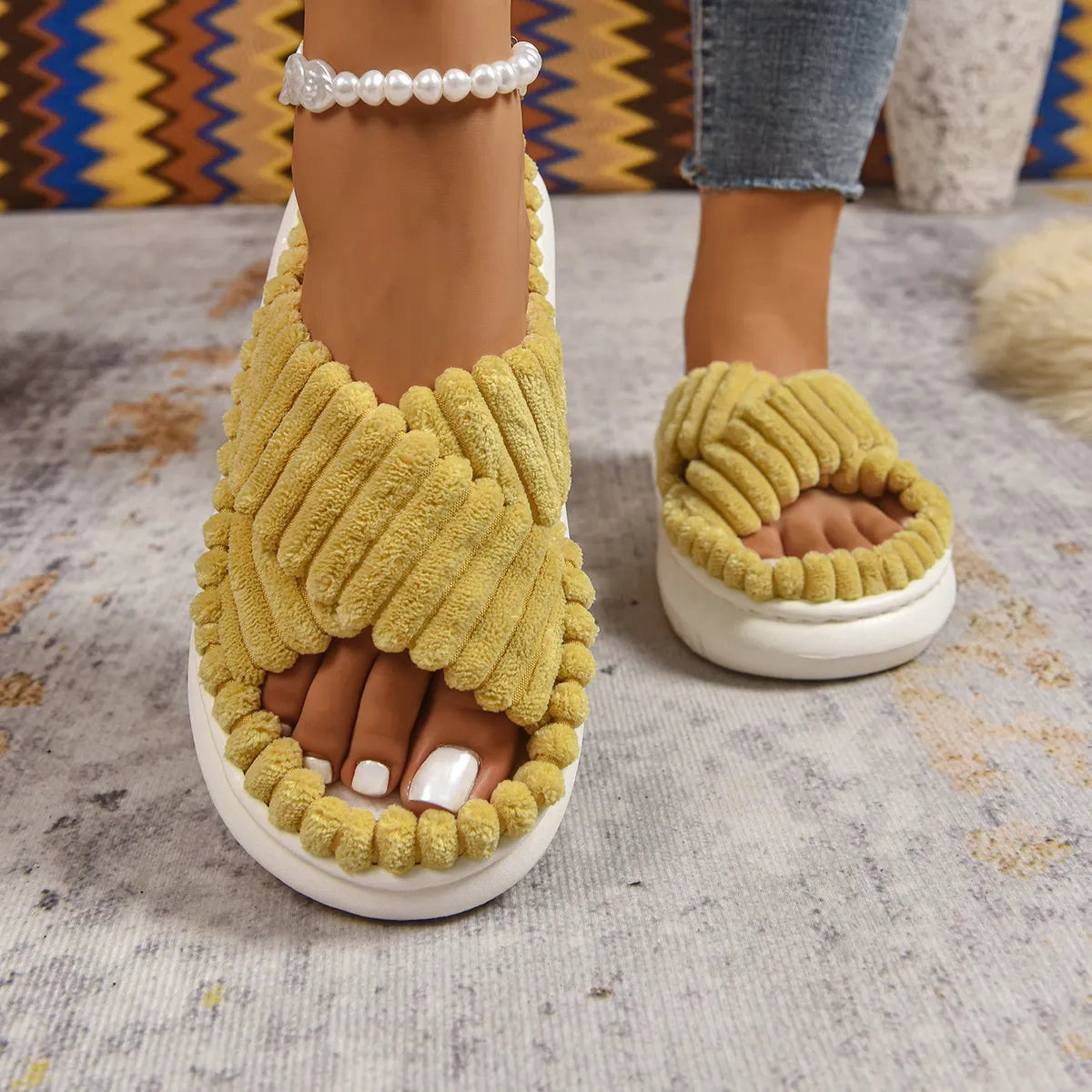 Crisscross Open Toe Platform Slippers 