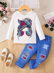 Children's Graphic Long Sleeve Top and Pants Set 