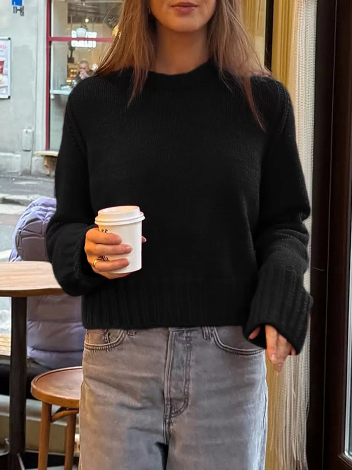 Ribbed Round Neck Sweater 