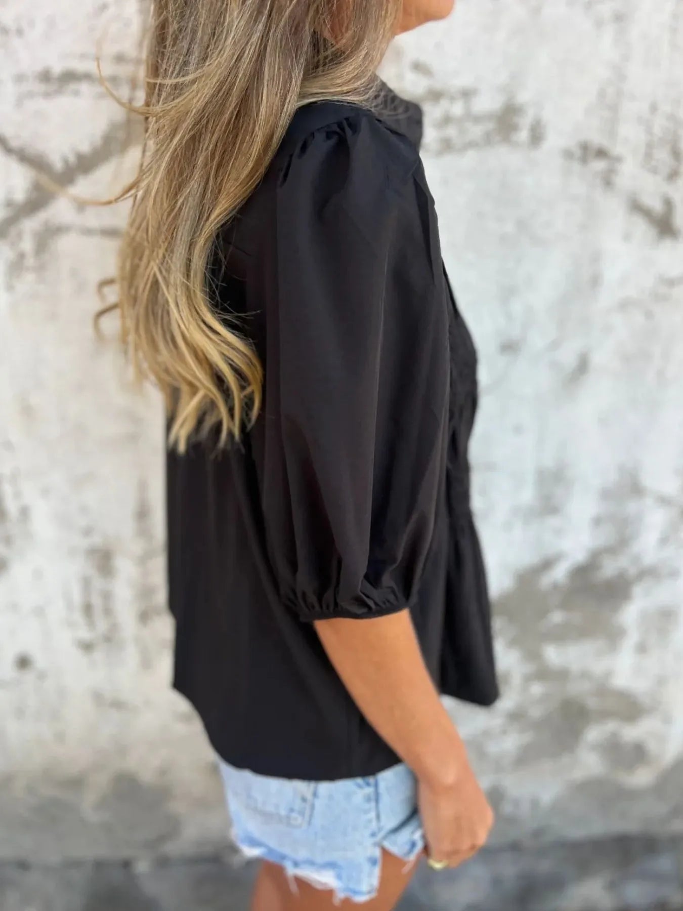 Full Size Smocked Puff Sleeve Blouse Plus Size 