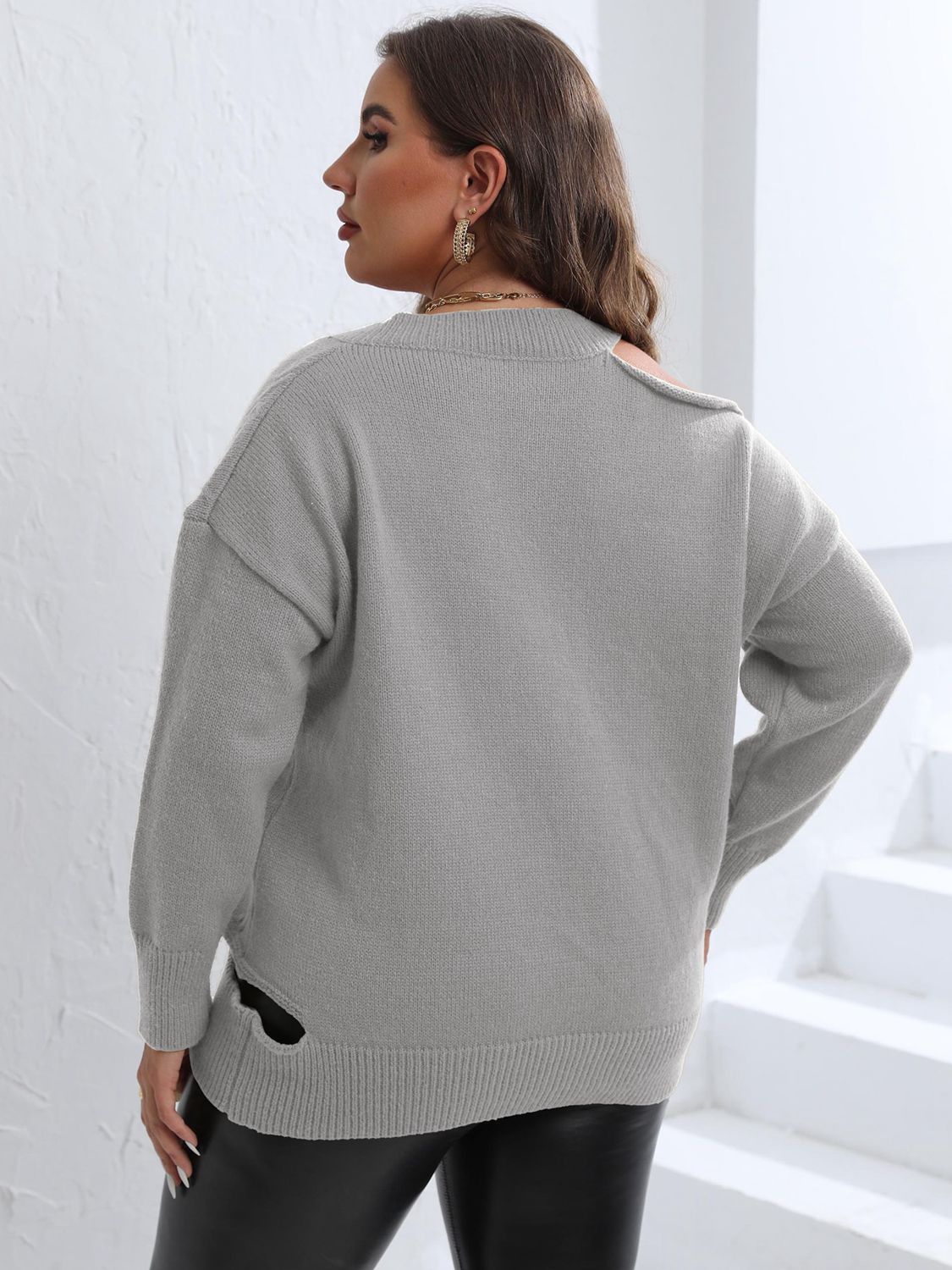 Plus Size Cutout V-Neck Sweater 