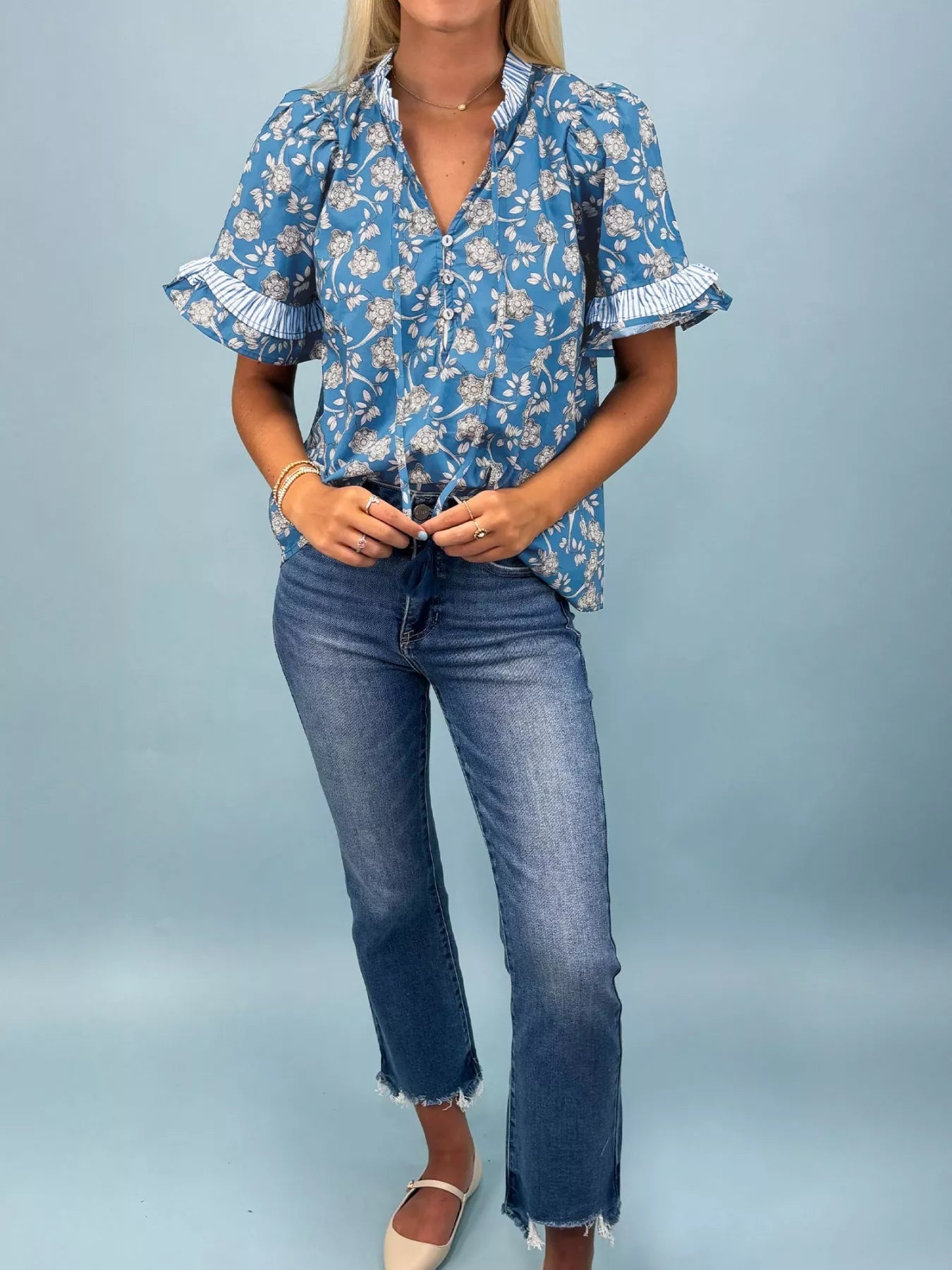 Floral Print Ruffle Sleeve Blouse 