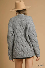 Umgee Chunky Cable Knit Open Front Cardigan 
