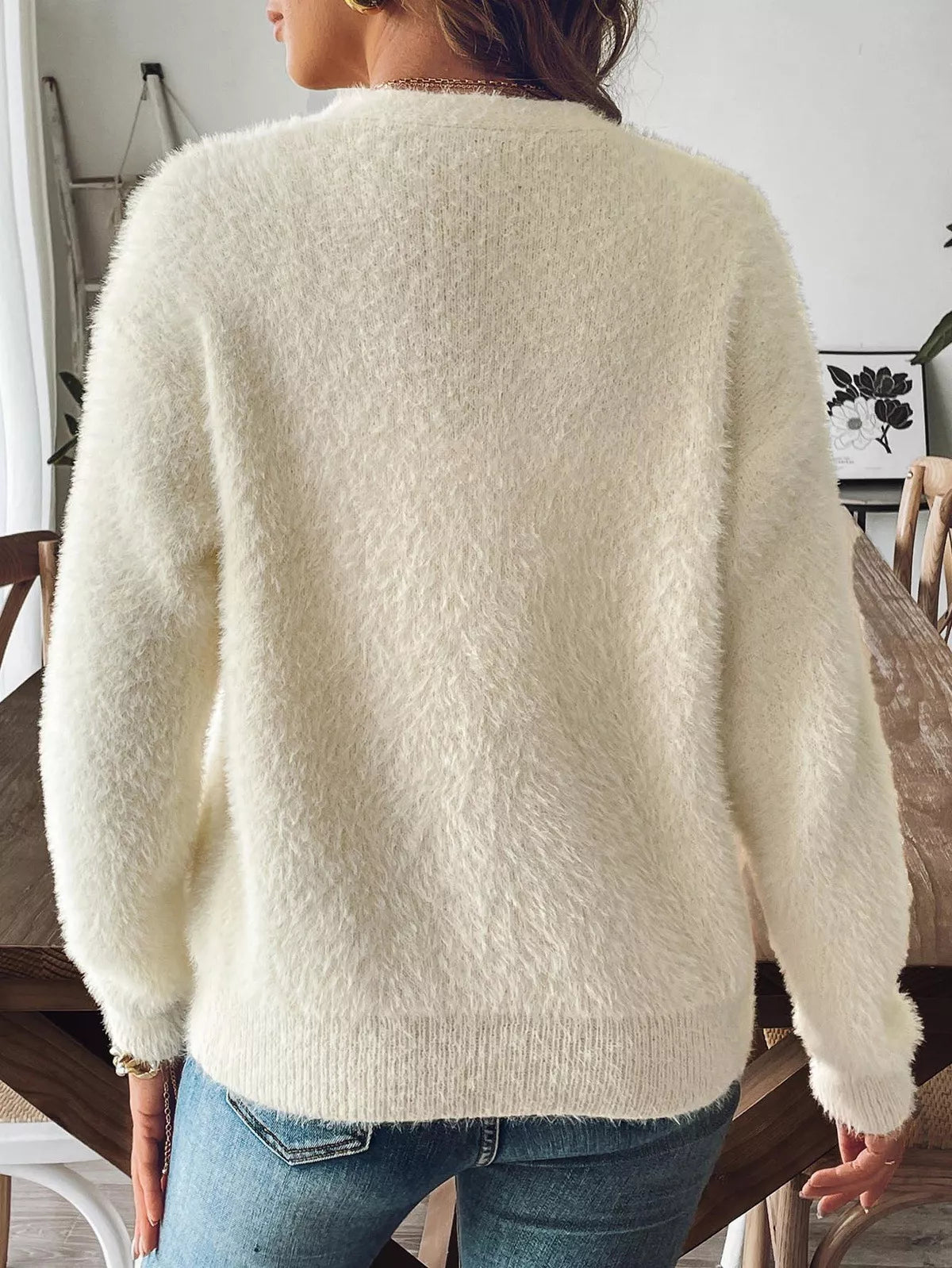 Fuzzy Knit V-Neck Cardigan 