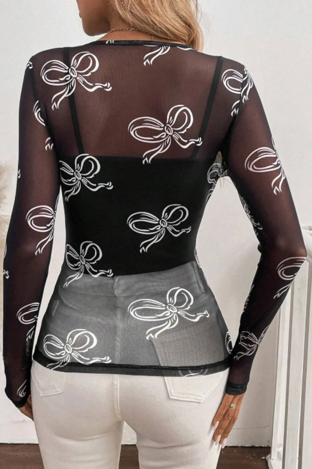 Bow Round Neck Long Sleeve Top 