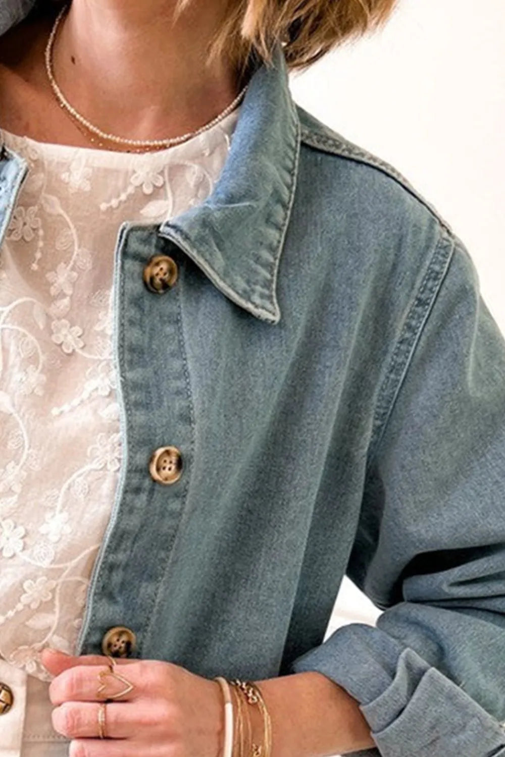 Pocketed Button Up Long Sleeve Denim Jacket 