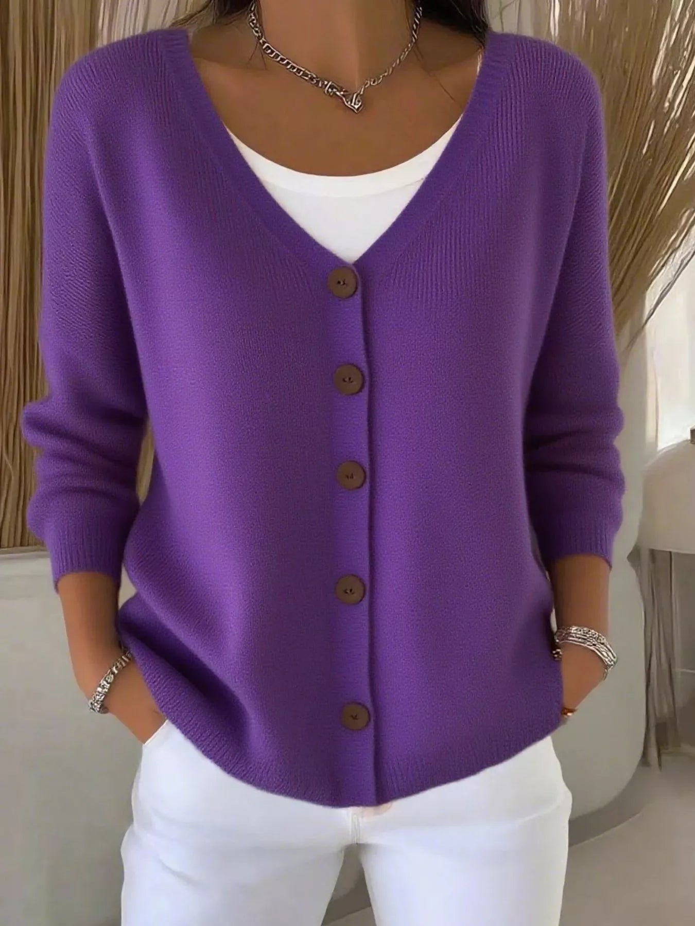 Full Size Button-Front V-Neck Cardigan Plus Size 