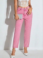 High-Waisted Wash Straight Leg Jeans 