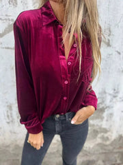 Full Size Velvet Button-Up Long Sleeve Shirt Plus Size 
