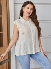 Plus Size Ruffled Cap Sleeve Shirt 