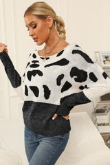 Full Size Two-Tone Boat Neck Sweater 