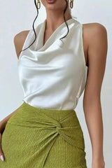 Satin Cowl Neck Sleeveless Blouse 