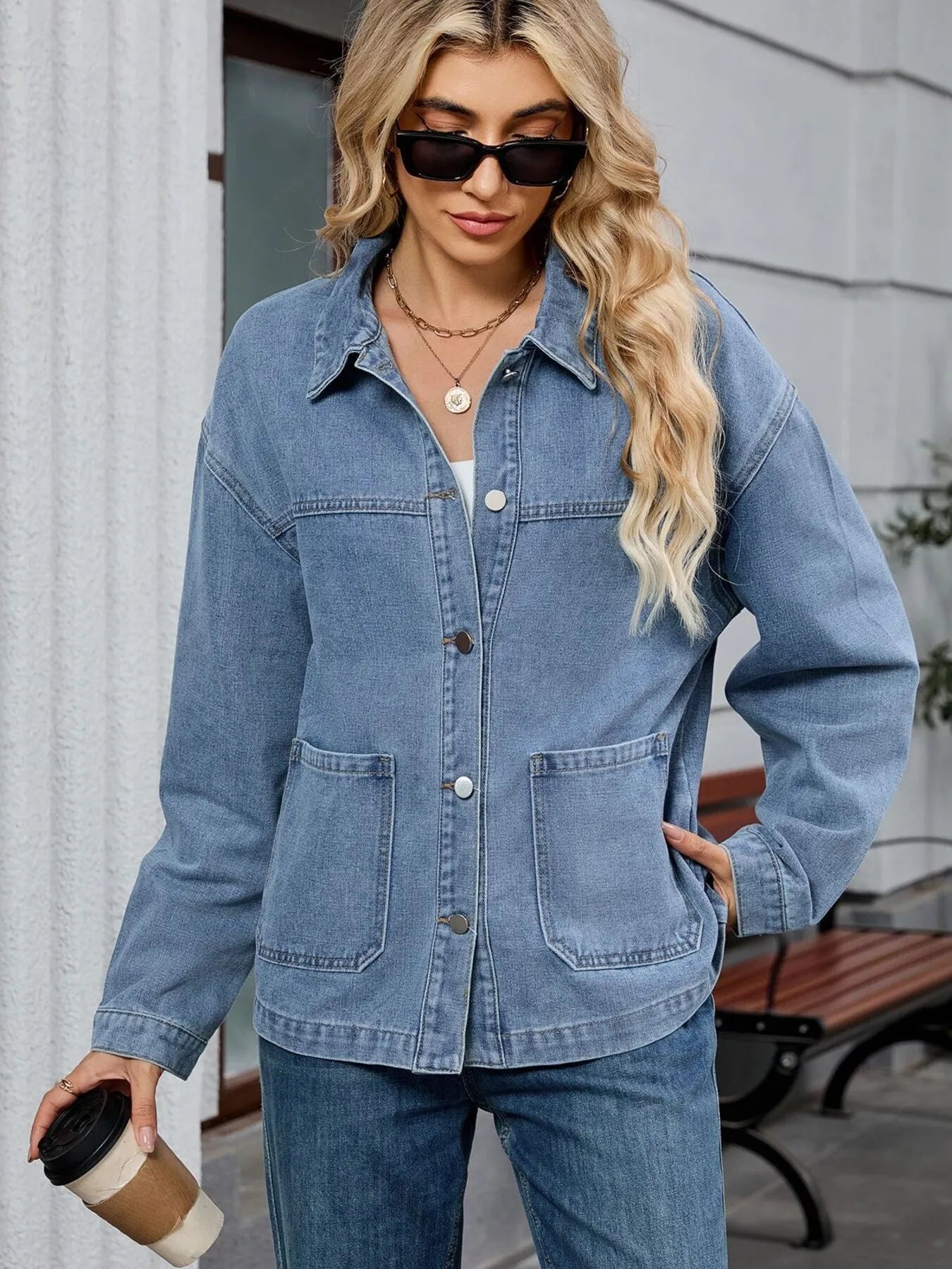 Washed Oversized Button Down Denim Jacket 