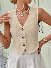 Textured Button-Front Vest 